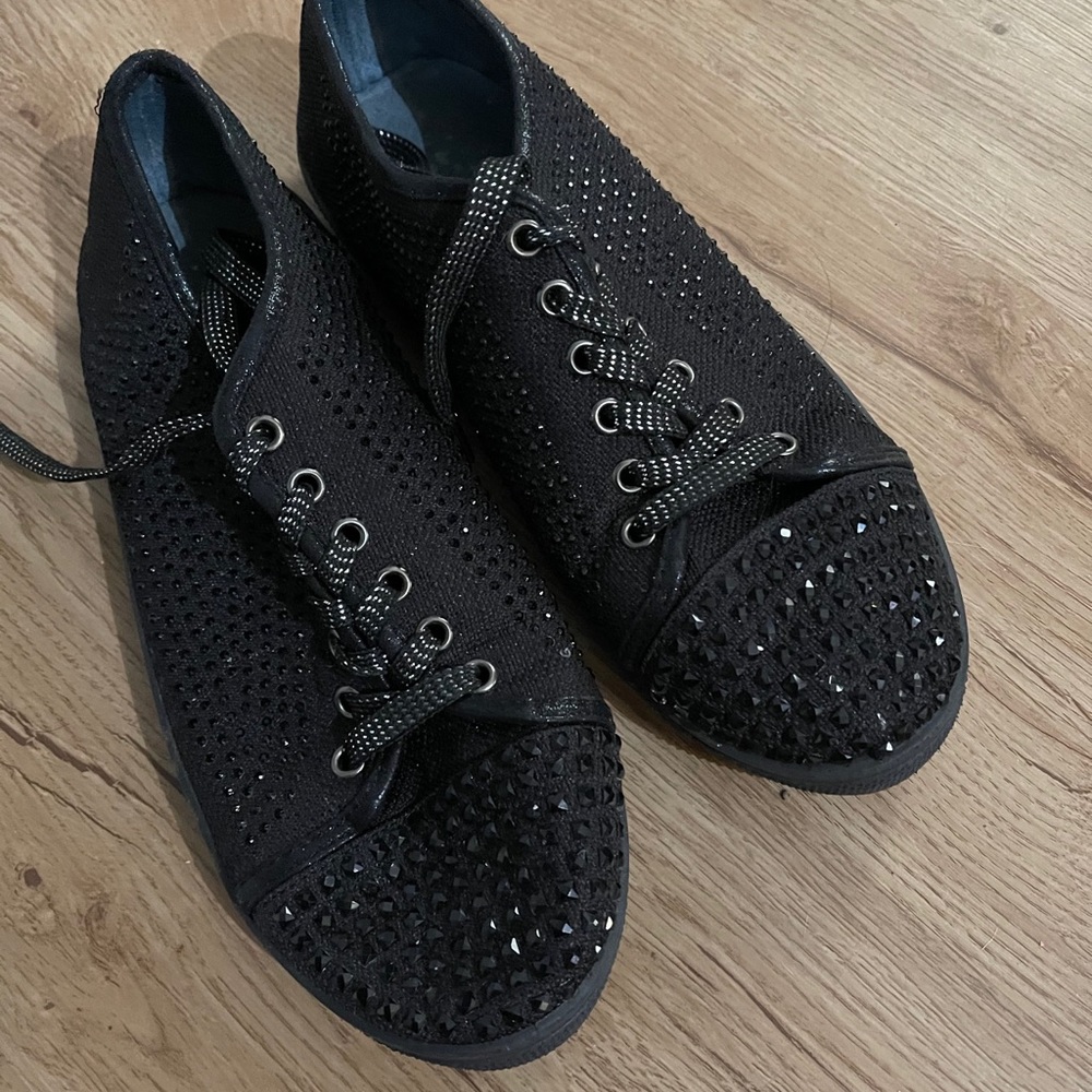 Black rhinestone sparkle lace up sneakers